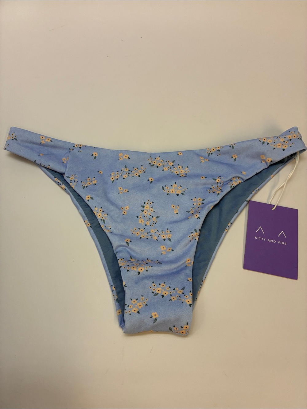 Kitty and Vibe bikini bottoms, size small, S1 for smaller booties, blue floral
